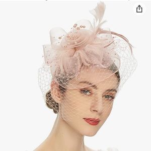 Women’s Beautiful Blush Pink Fascinator Headband /Clip Flower, Pearls, Feathers